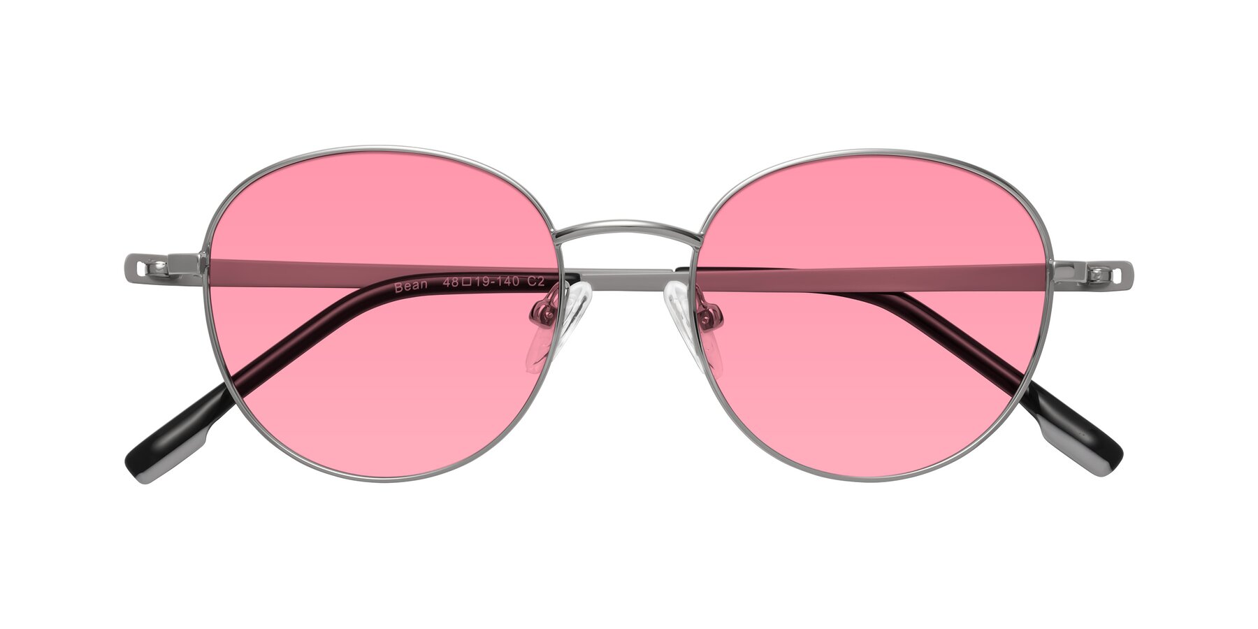 Folded Front of Bean in Silver with Pink Tinted Lenses