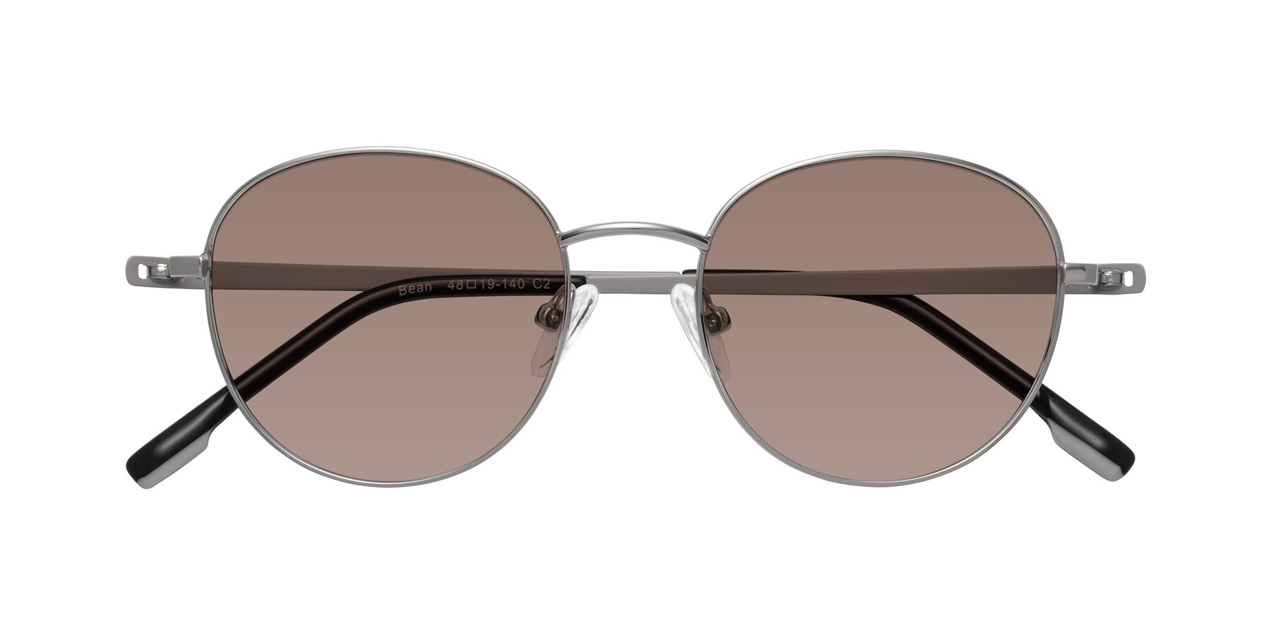 Folded Front of Bean in Silver with Medium Brown Tinted Lenses