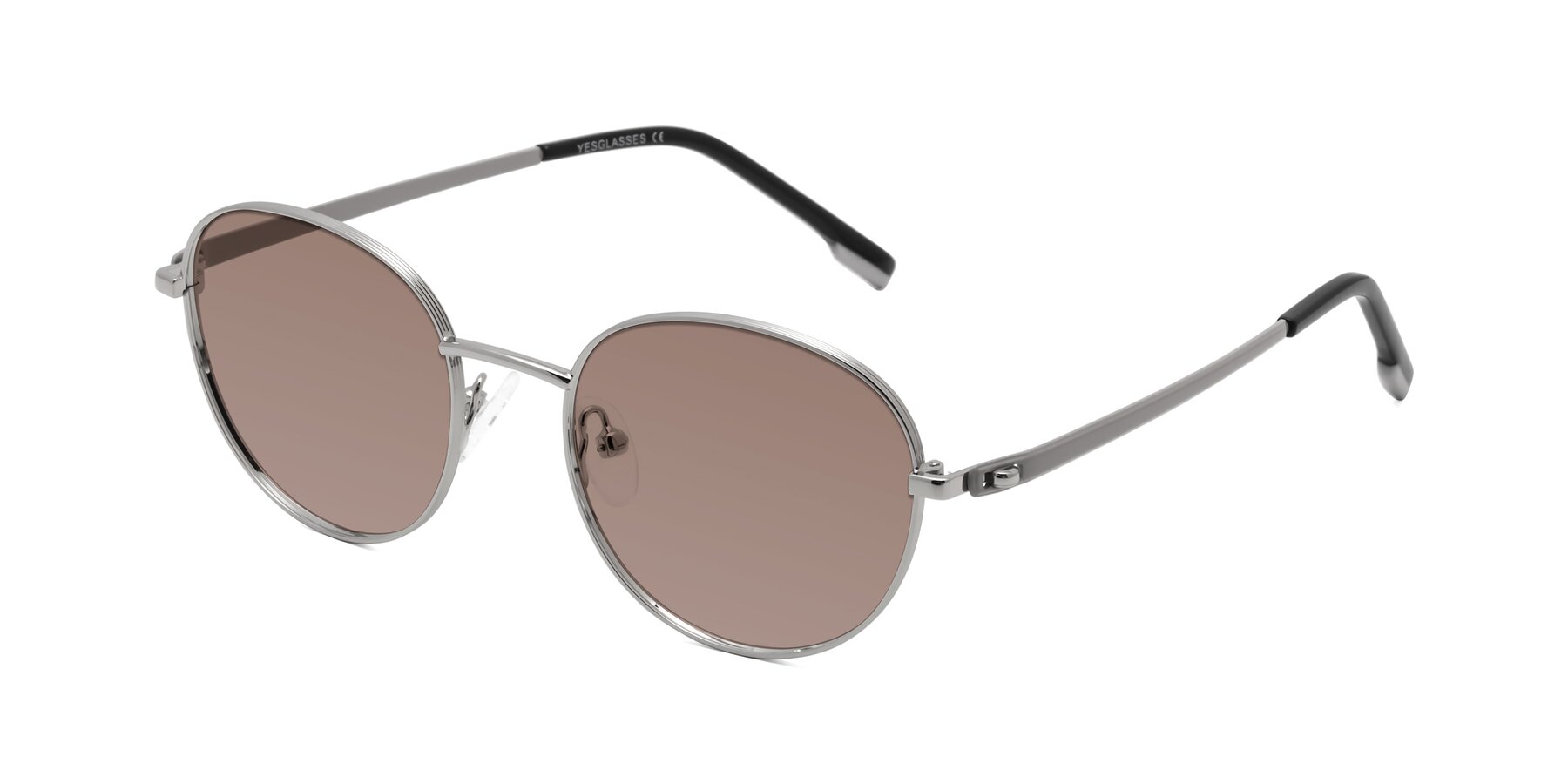 Angle of Bean in Silver with Medium Brown Tinted Lenses