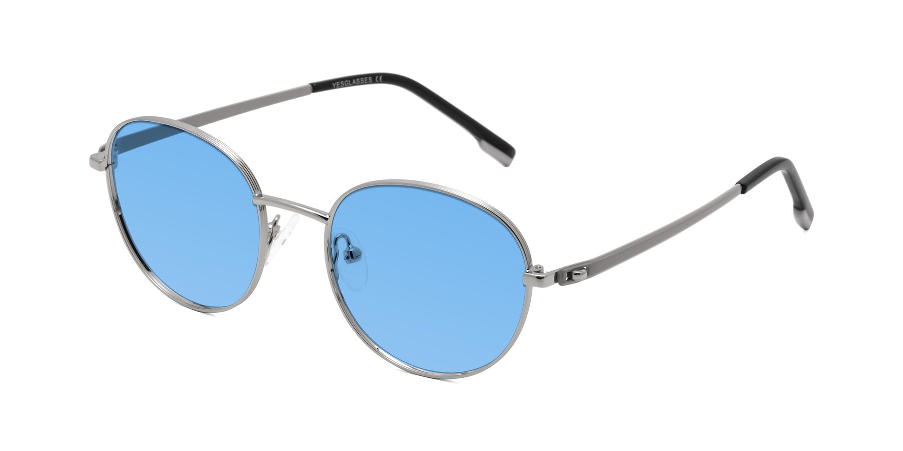 Angle of Bean in Silver with Medium Blue Tinted Lenses