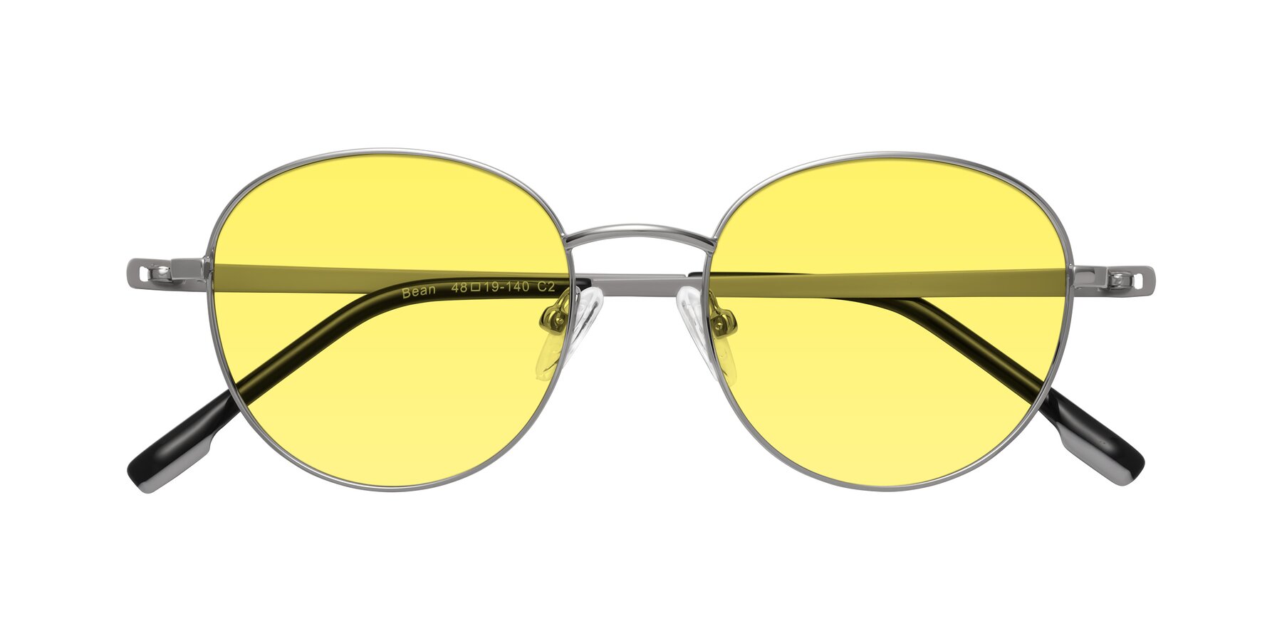 Folded Front of Bean in Silver with Medium Yellow Tinted Lenses