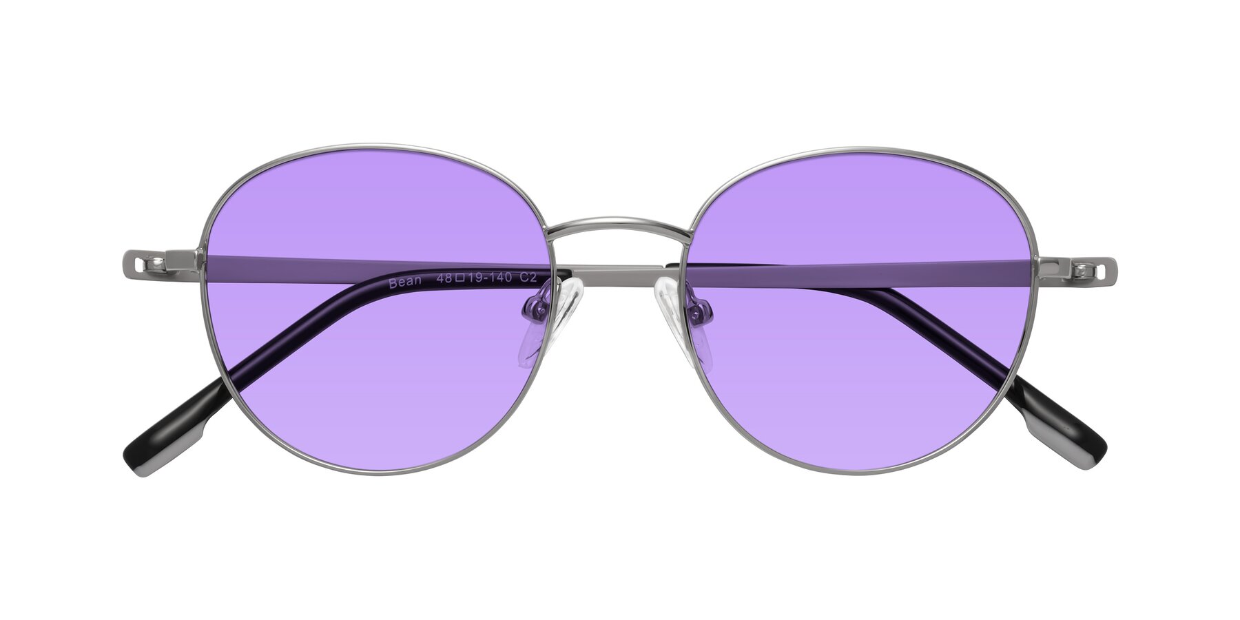 Folded Front of Bean in Silver with Medium Purple Tinted Lenses