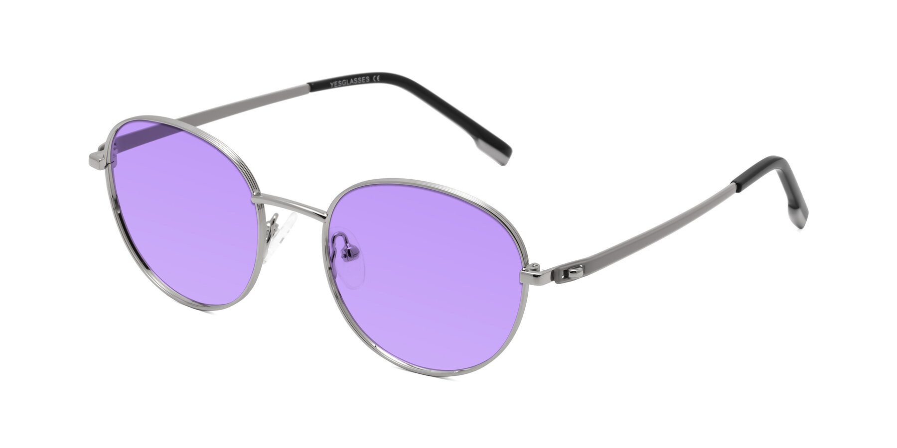 Angle of Bean in Silver with Medium Purple Tinted Lenses