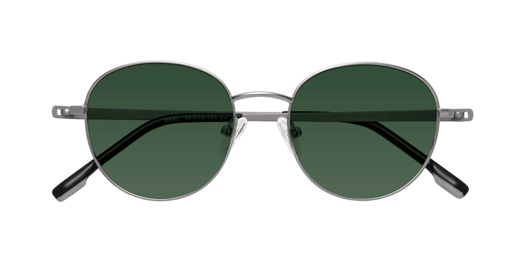 Folded Front of Bean in Silver with Green Tinted Lenses