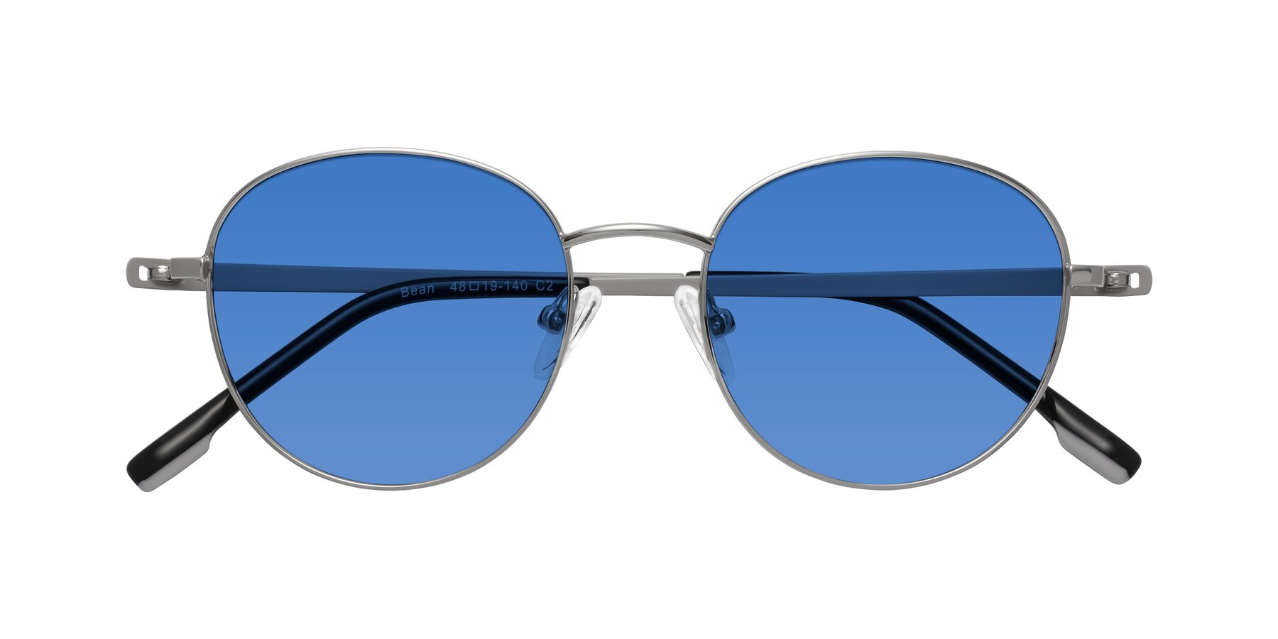 Folded Front of Bean in Silver with Blue Tinted Lenses