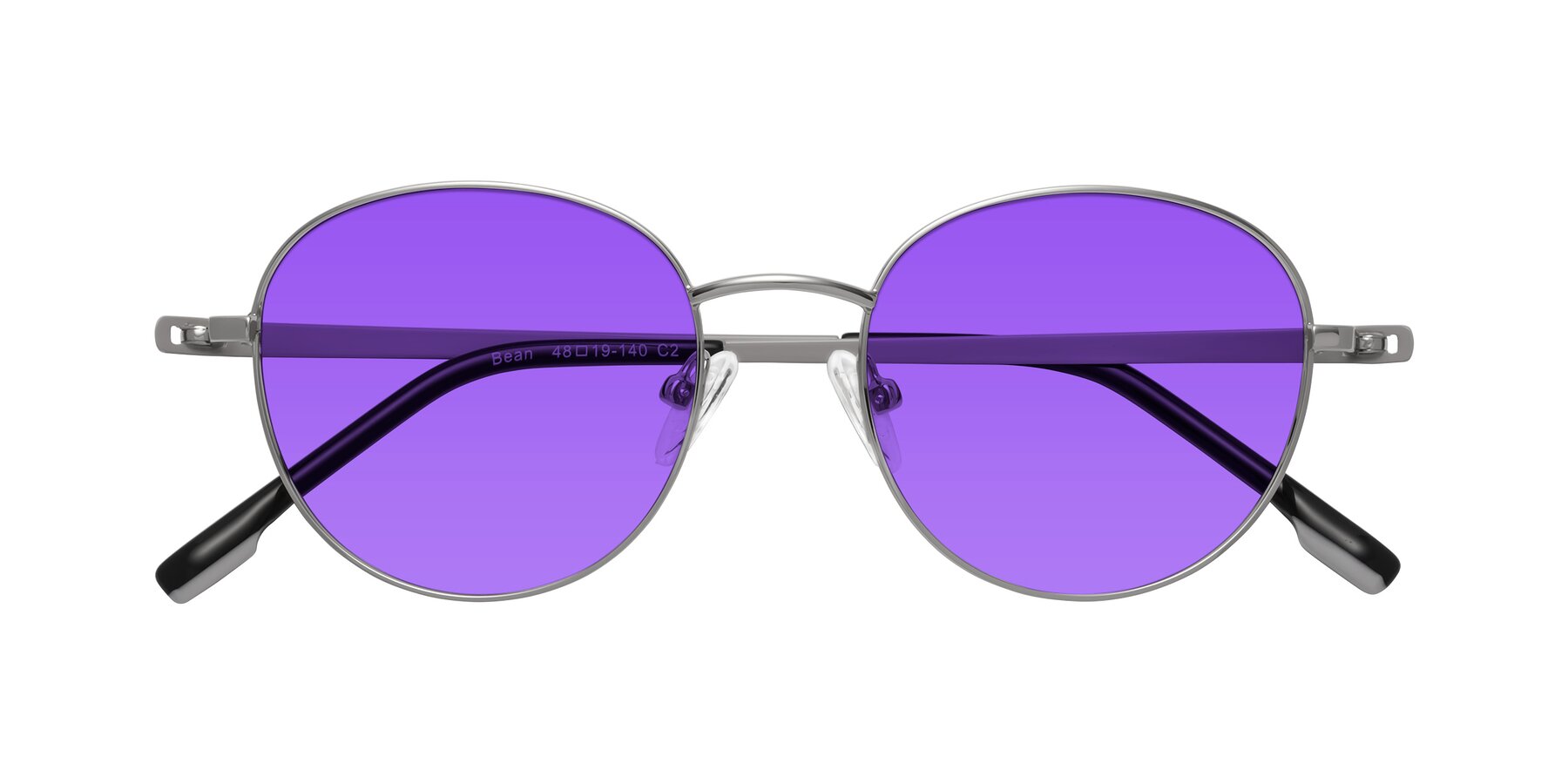 Folded Front of Bean in Silver with Purple Tinted Lenses