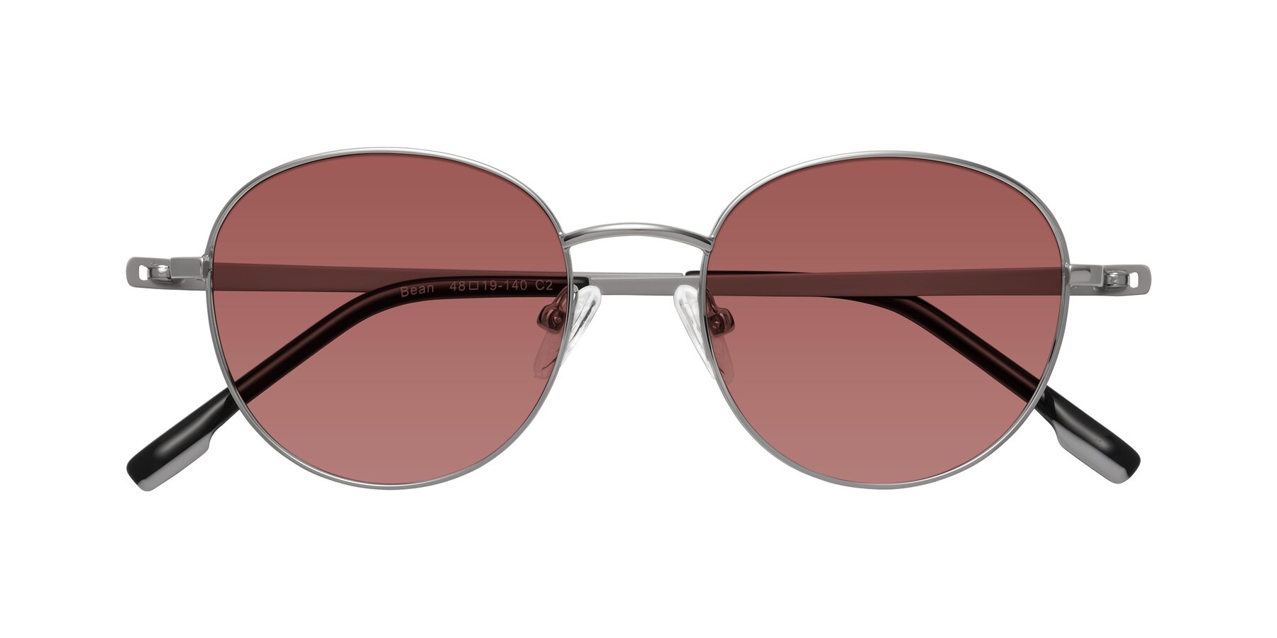 Folded Front of Bean in Silver with Garnet Tinted Lenses