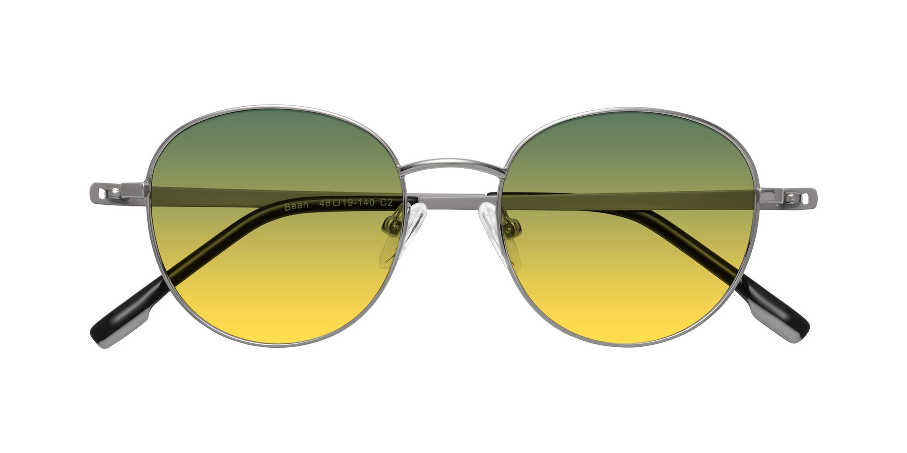 Folded Front of Bean in Silver with Green / Yellow Gradient Lenses