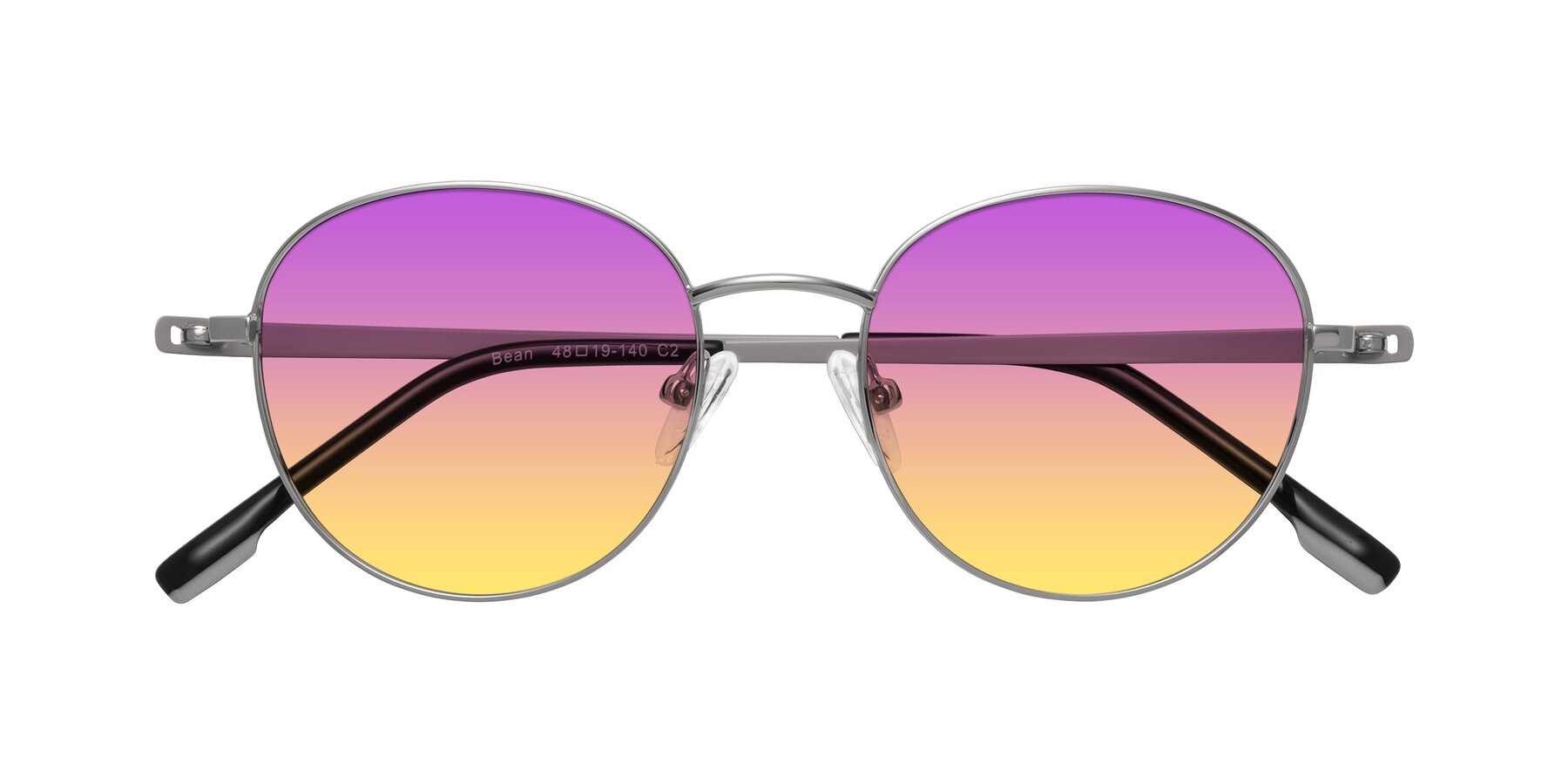 Folded Front of Bean in Silver with Purple / Yellow Gradient Lenses