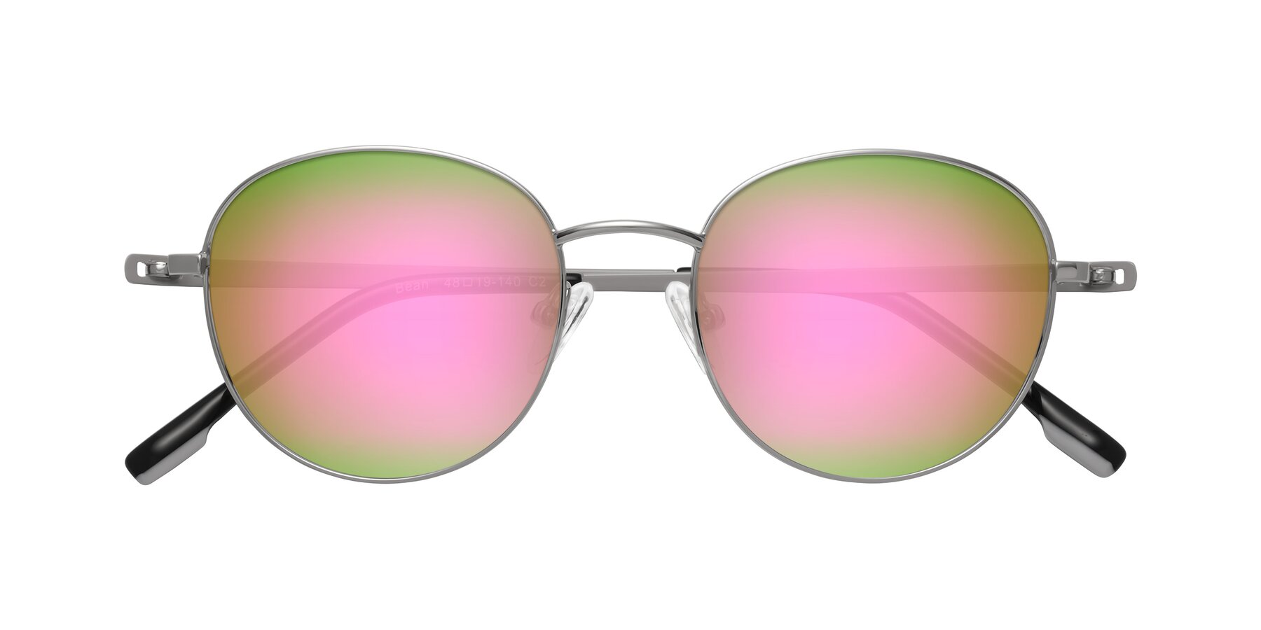 Folded Front of Bean in Silver with Pink Mirrored Lenses