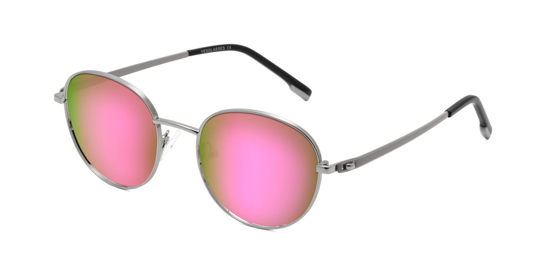 Angle of Bean in Silver with Pink Mirrored Lenses