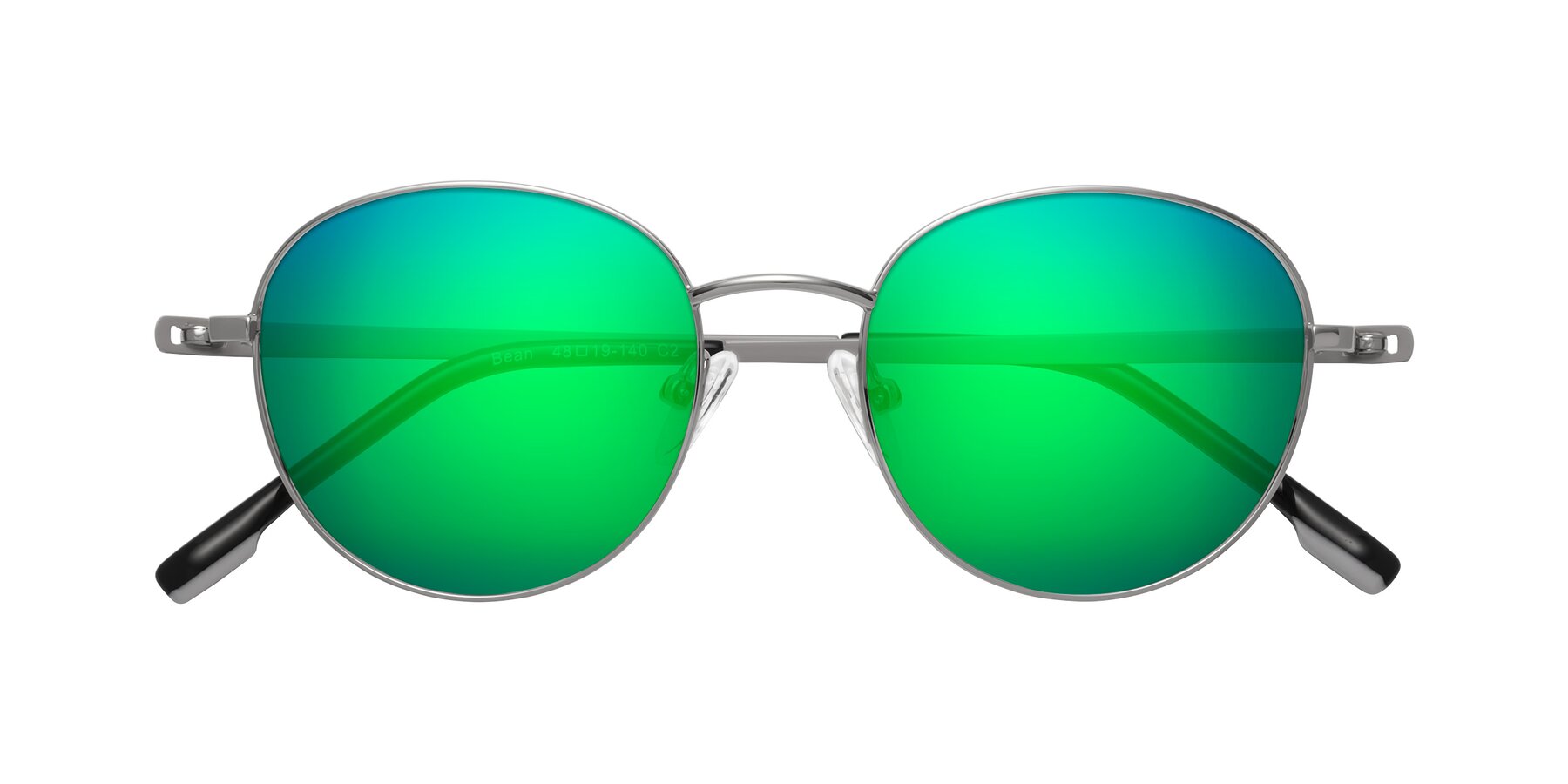 Folded Front of Bean in Silver with Green Mirrored Lenses