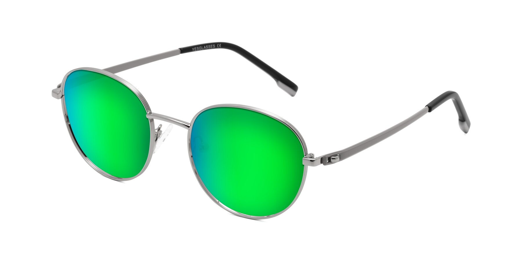 Angle of Bean in Silver with Green Mirrored Lenses