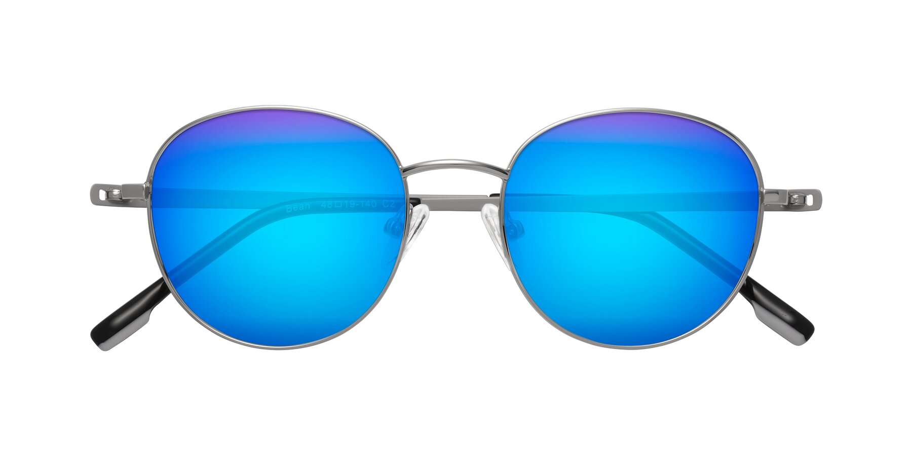 Folded Front of Bean in Silver with Blue Mirrored Lenses