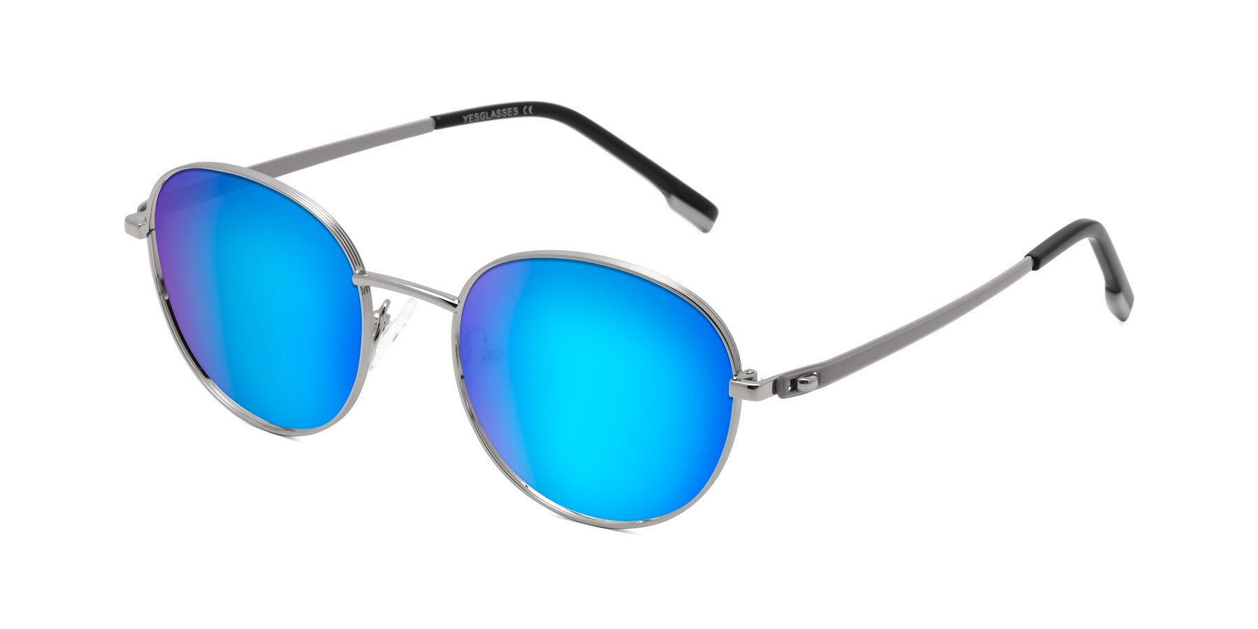 Angle of Bean in Silver with Blue Mirrored Lenses