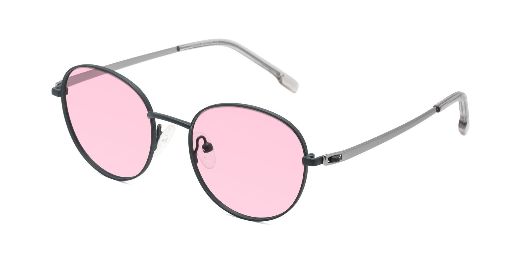 Angle of Bean in Stone Blue with Light Pink Tinted Lenses