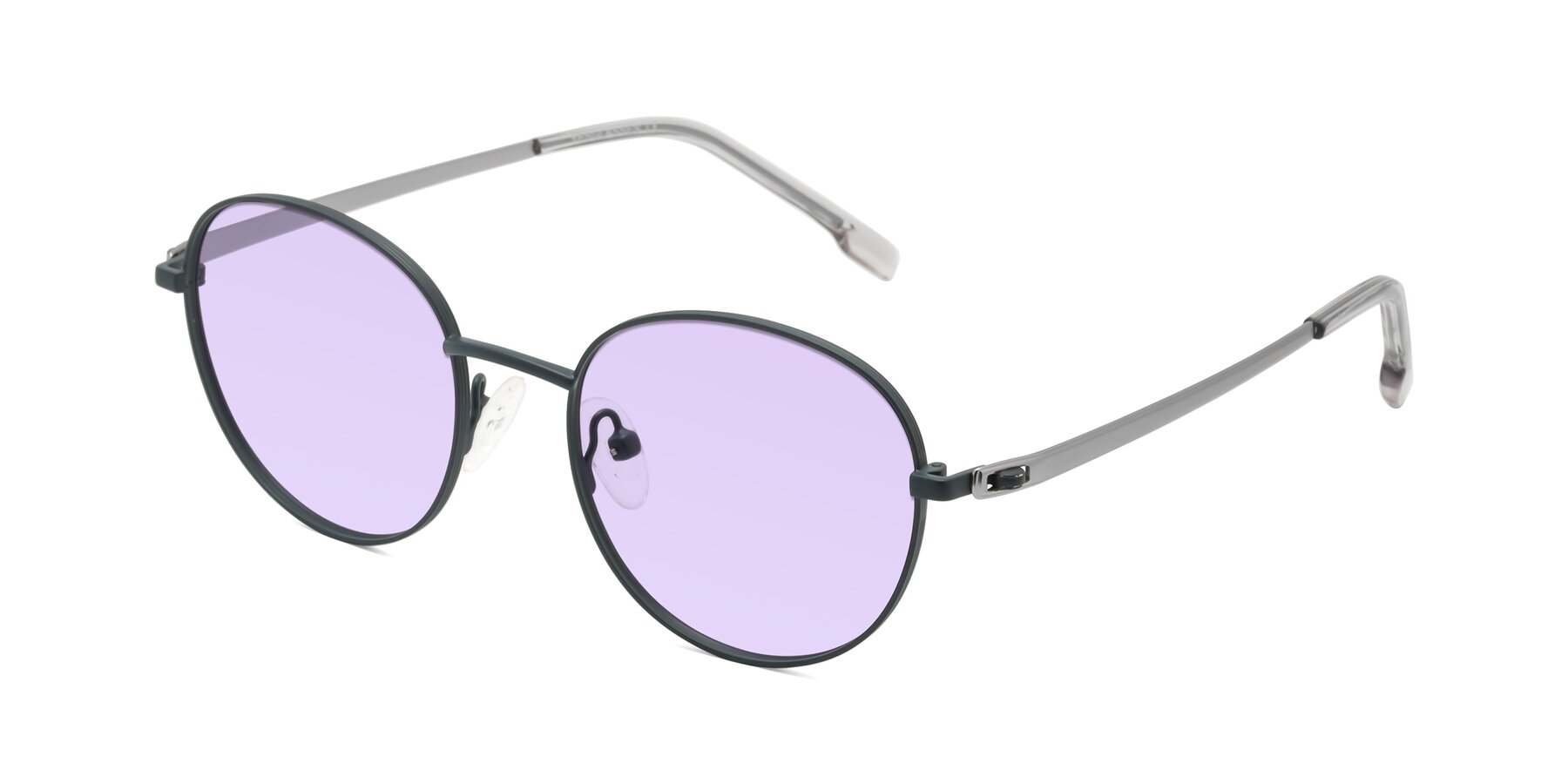 Angle of Bean in Stone Blue with Light Purple Tinted Lenses