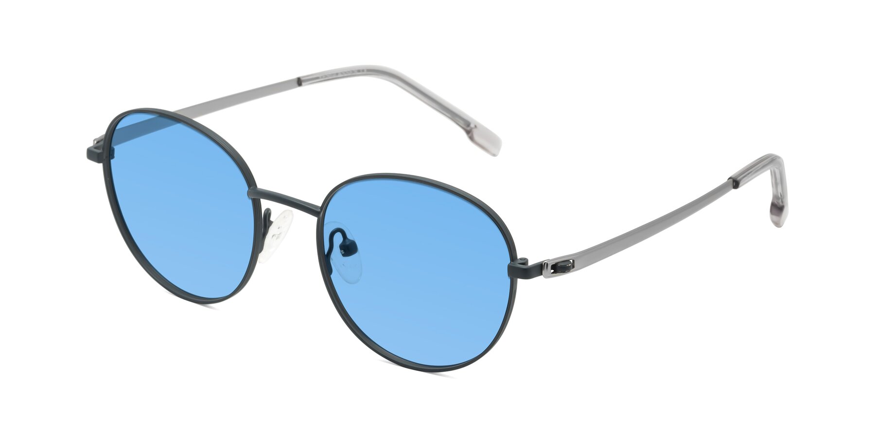 Angle of Bean in Stone Blue with Medium Blue Tinted Lenses