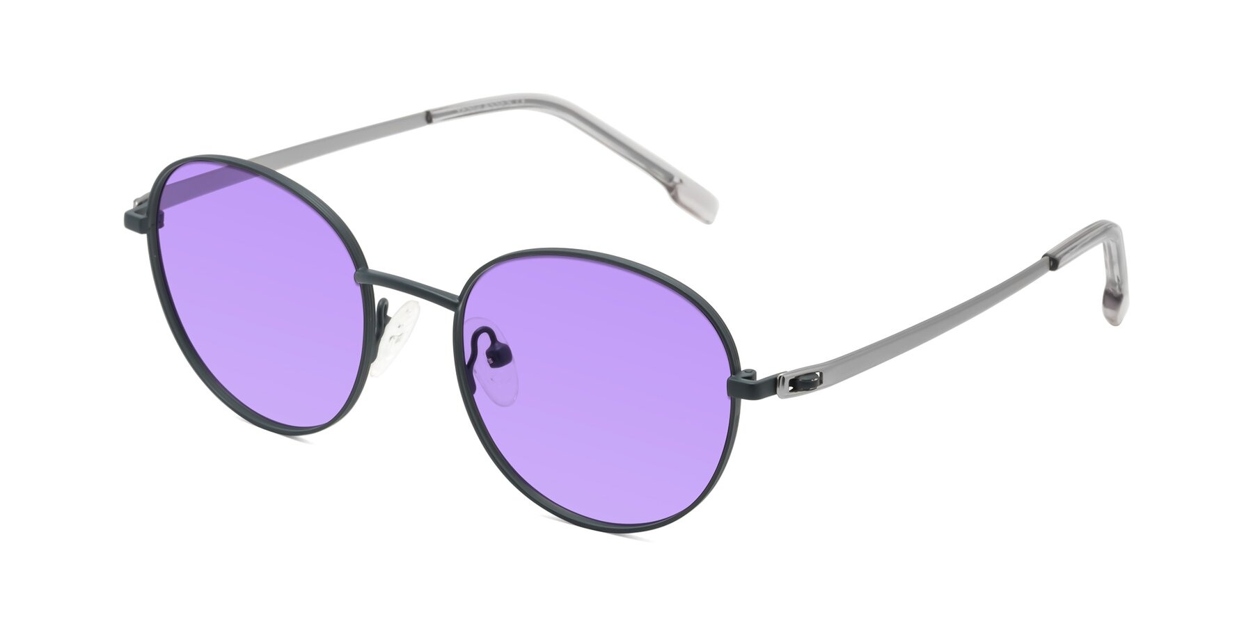 Angle of Bean in Stone Blue with Medium Purple Tinted Lenses