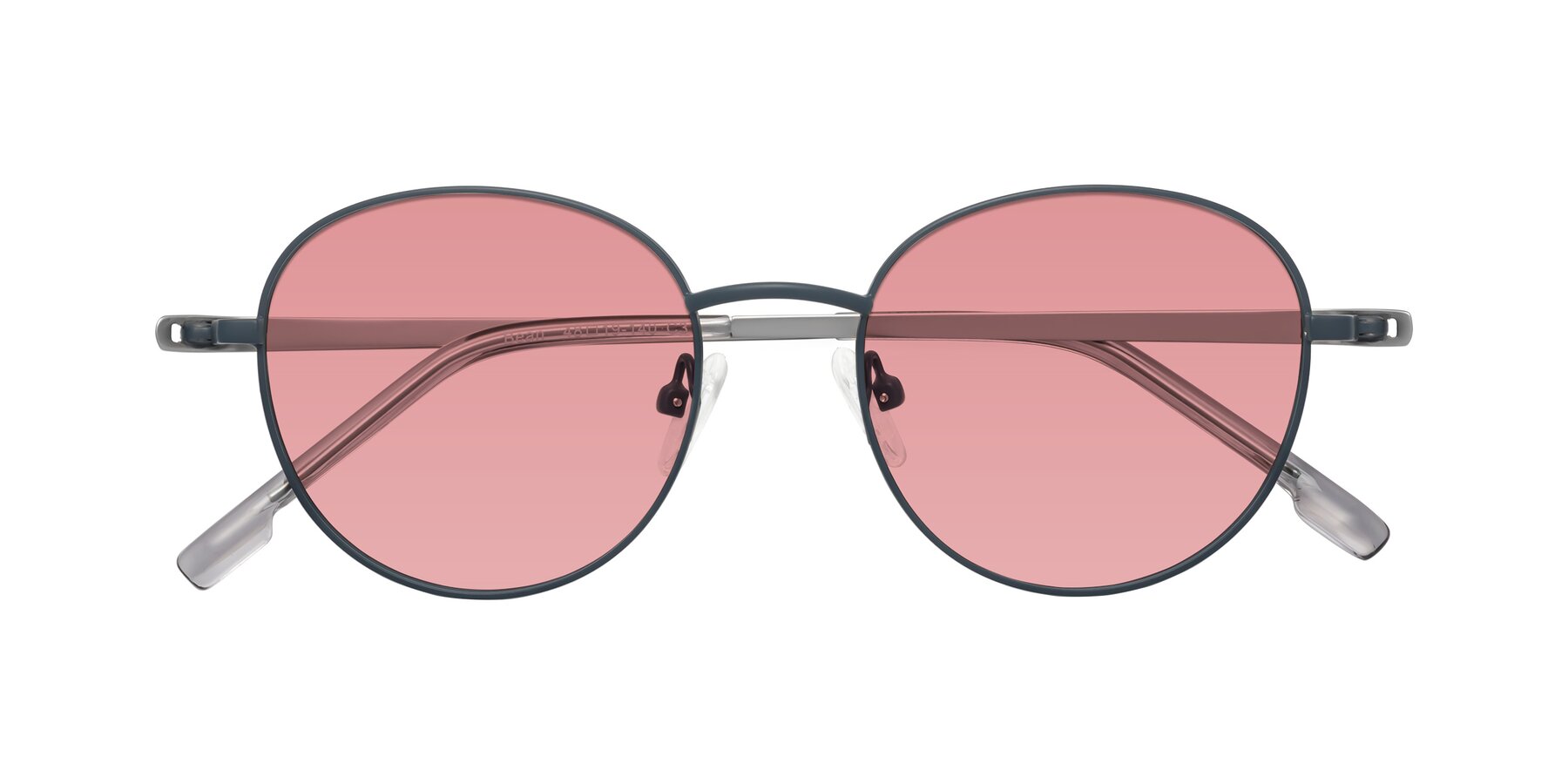 Folded Front of Bean in Stone Blue with Medium Garnet Tinted Lenses