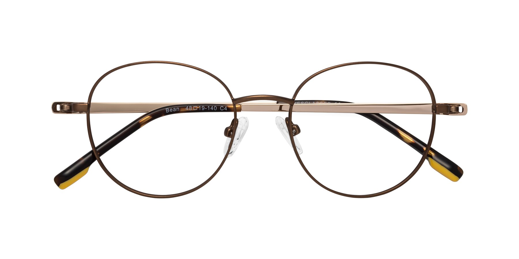 Folded Front of Bean in Brown with Clear Eyeglass Lenses