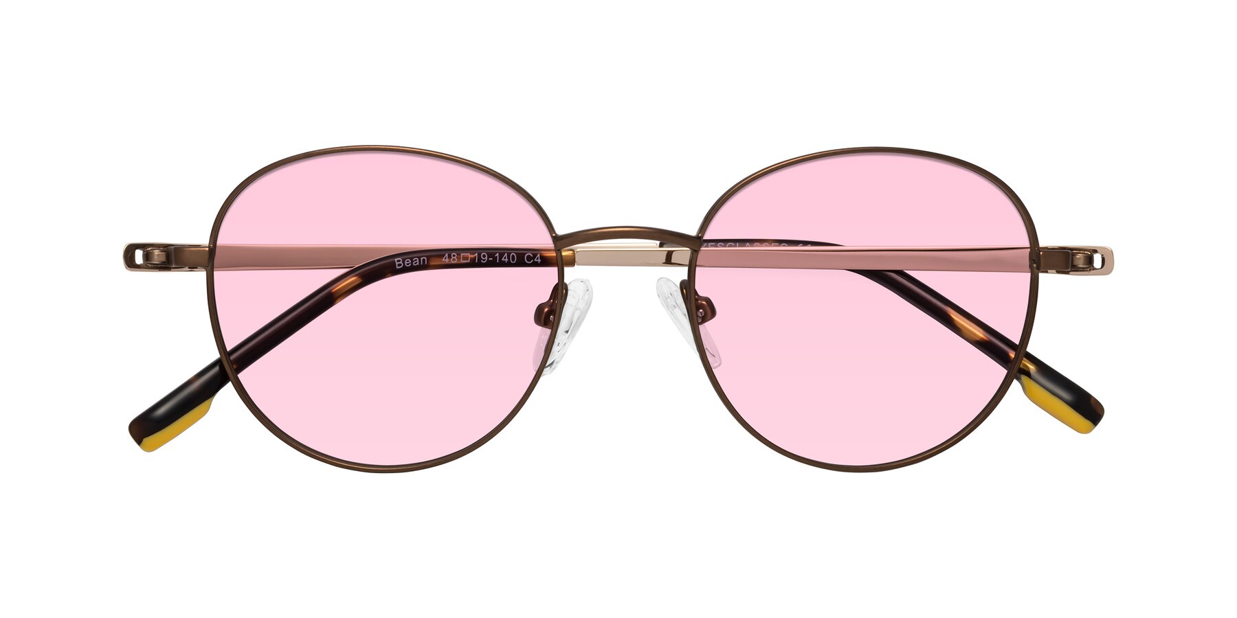 Folded Front of Bean in Brown with Light Pink Tinted Lenses