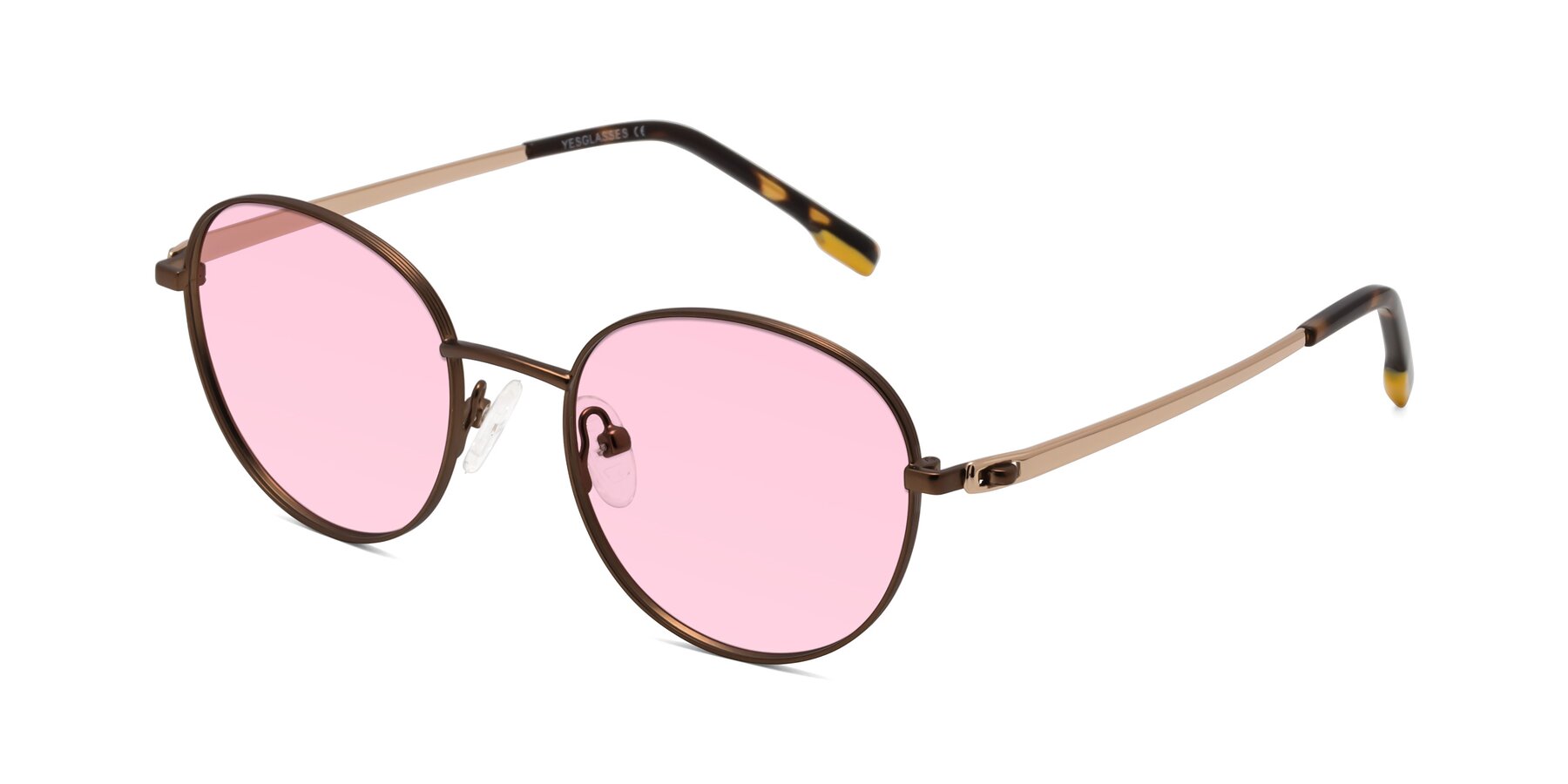 Angle of Bean in Brown with Light Pink Tinted Lenses