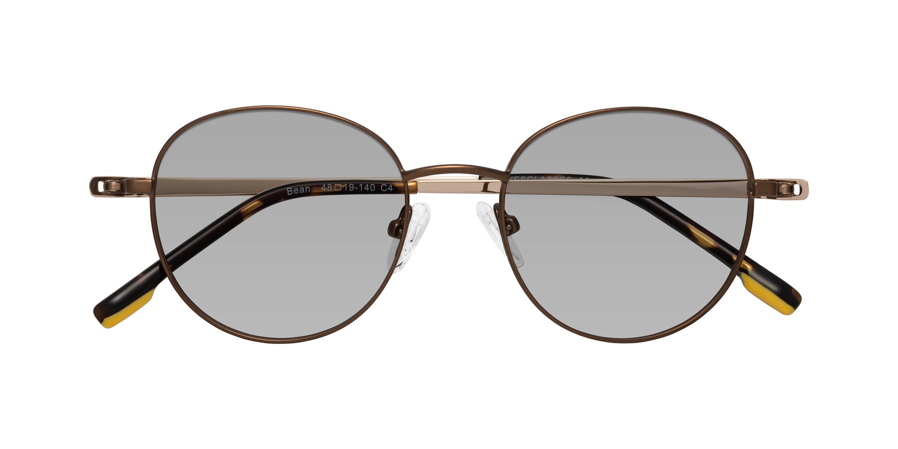 Folded Front of Bean in Brown with Light Gray Tinted Lenses