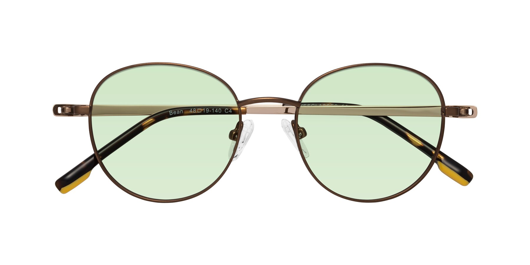 Folded Front of Bean in Brown with Light Green Tinted Lenses