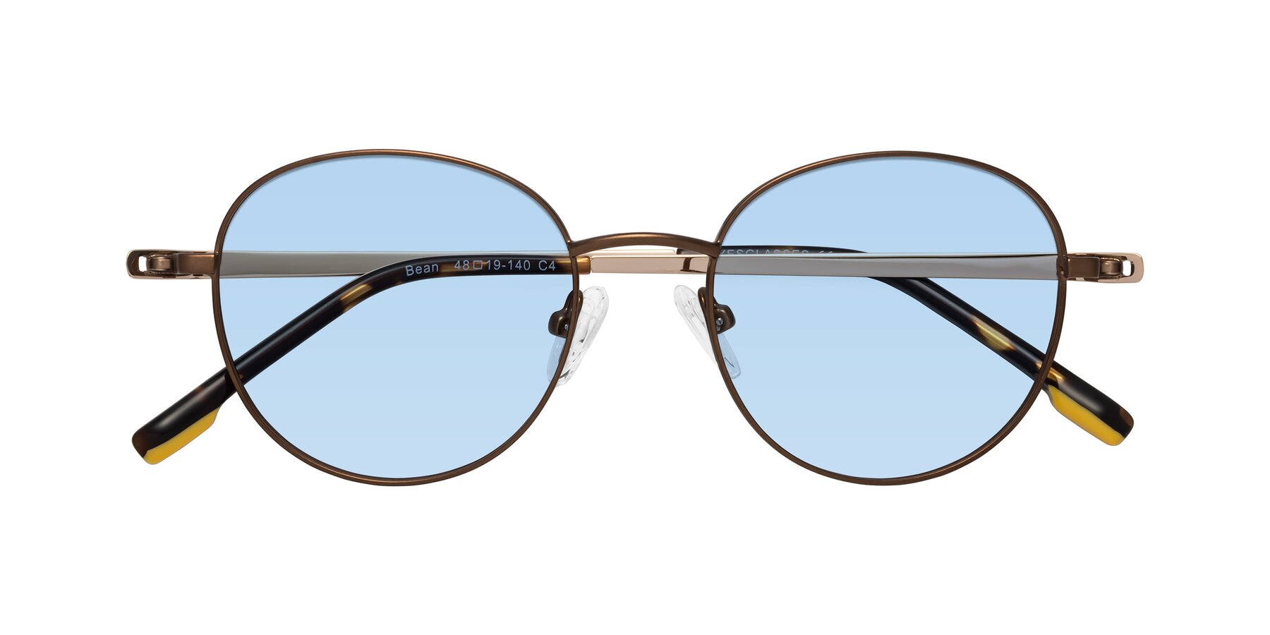 Folded Front of Bean in Brown with Light Blue Tinted Lenses