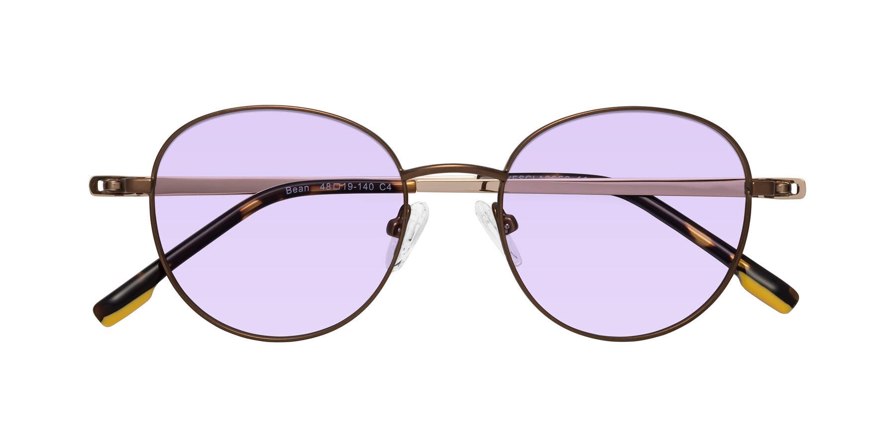 Folded Front of Bean in Brown with Light Purple Tinted Lenses