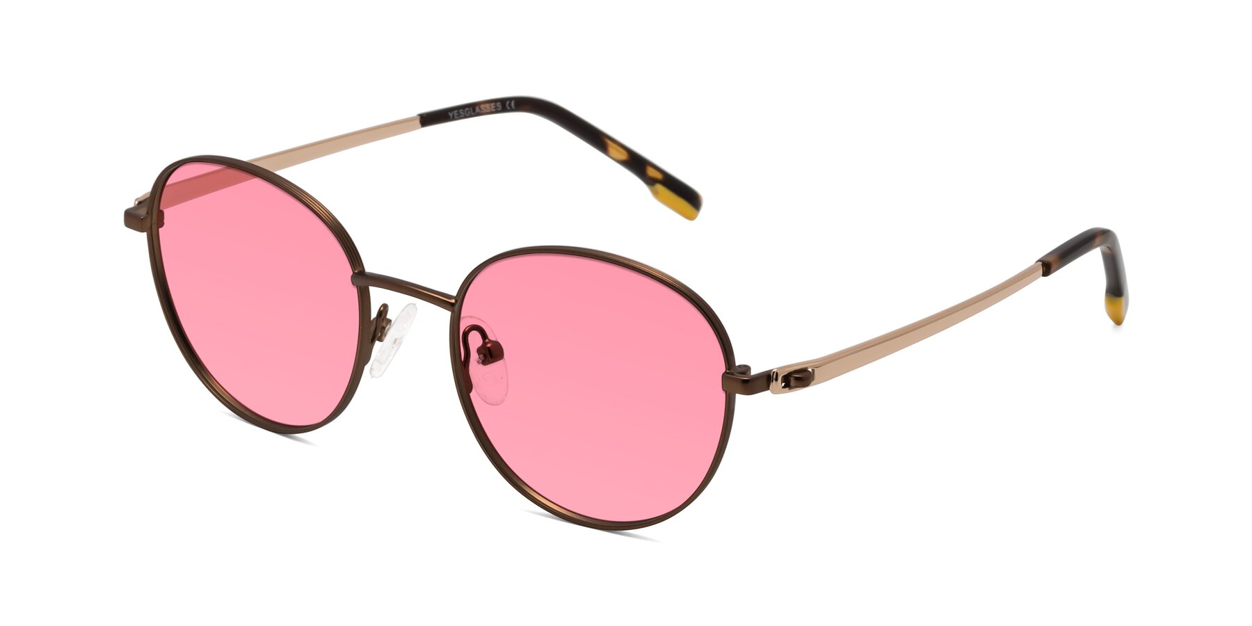 Angle of Bean in Brown with Pink Tinted Lenses