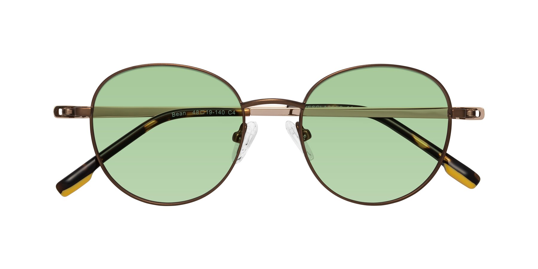 Folded Front of Bean in Brown with Medium Green Tinted Lenses