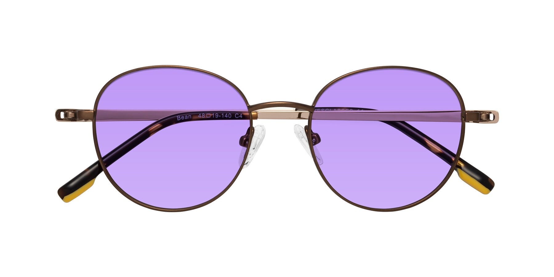 Folded Front of Bean in Brown with Medium Purple Tinted Lenses