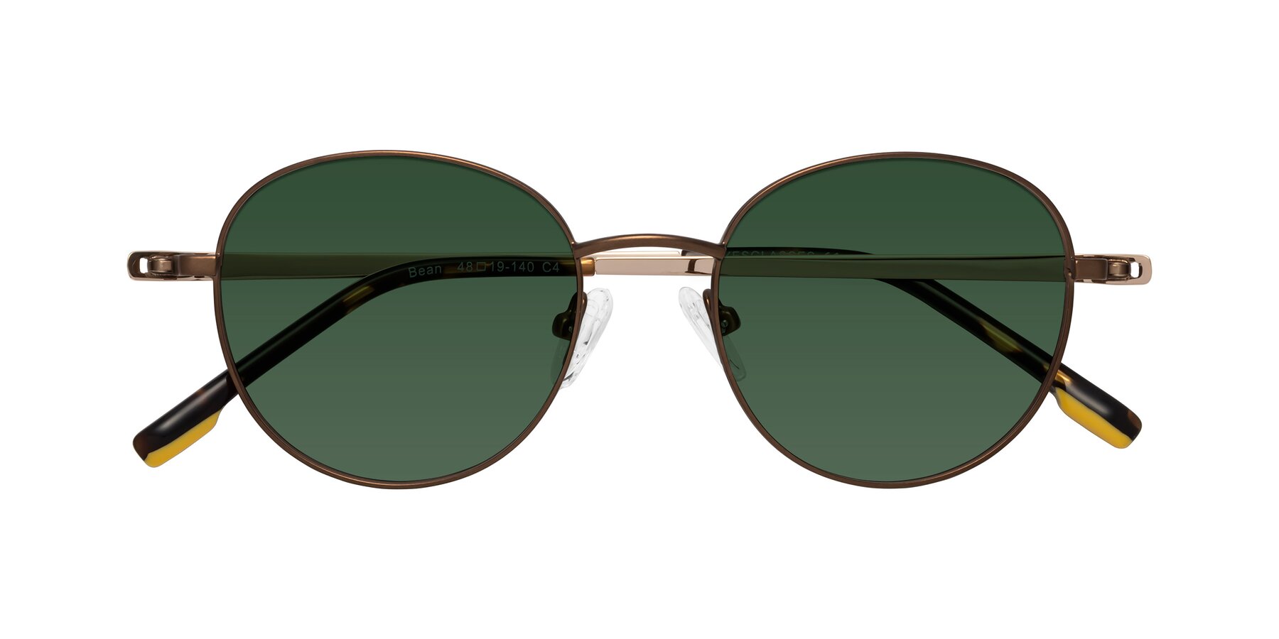 Folded Front of Bean in Brown with Green Tinted Lenses