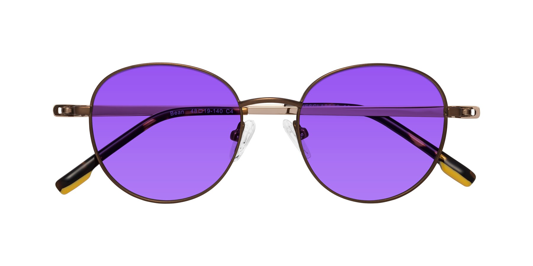 Folded Front of Bean in Brown with Purple Tinted Lenses