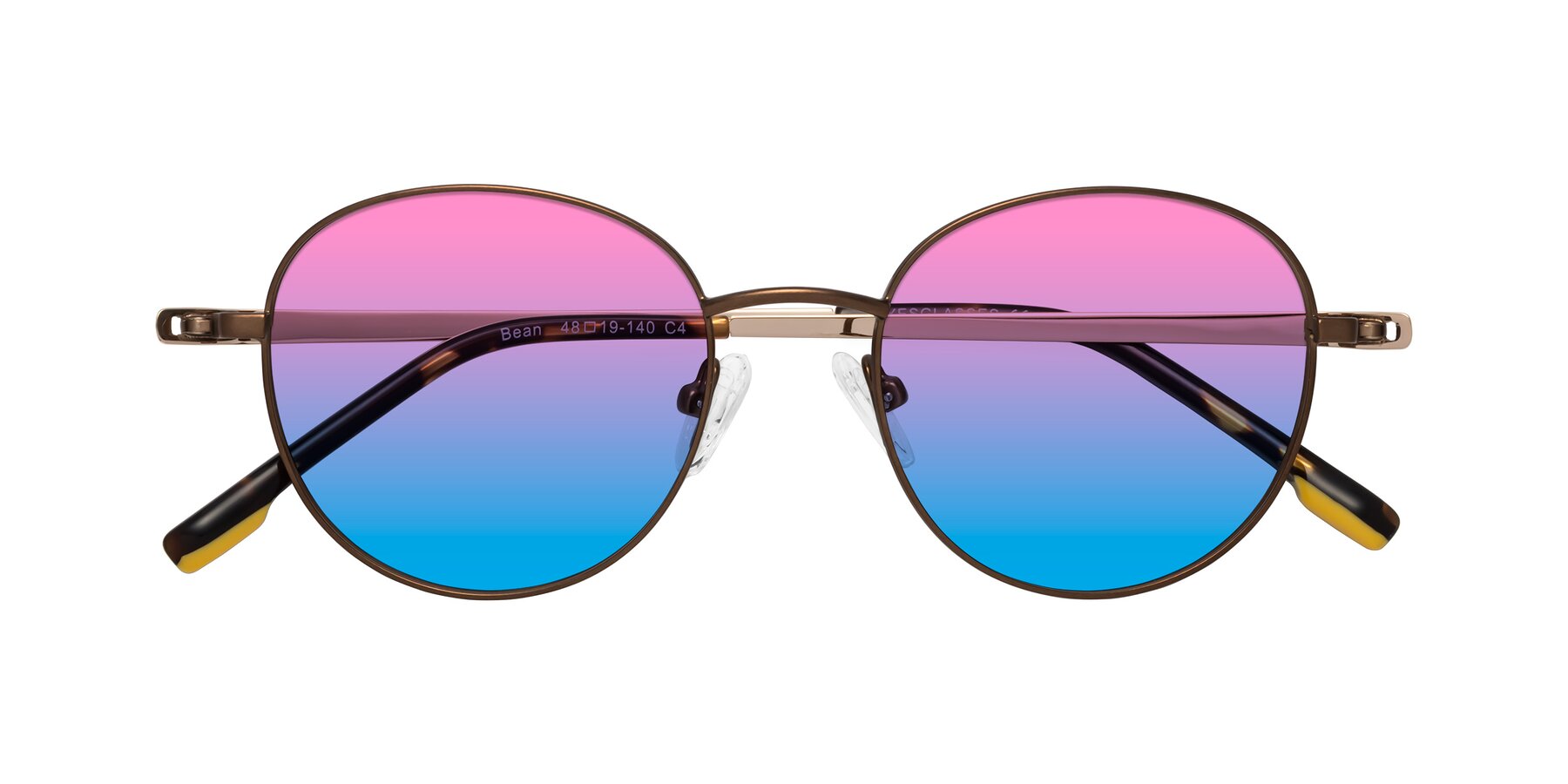 Folded Front of Bean in Brown with Pink / Blue Gradient Lenses