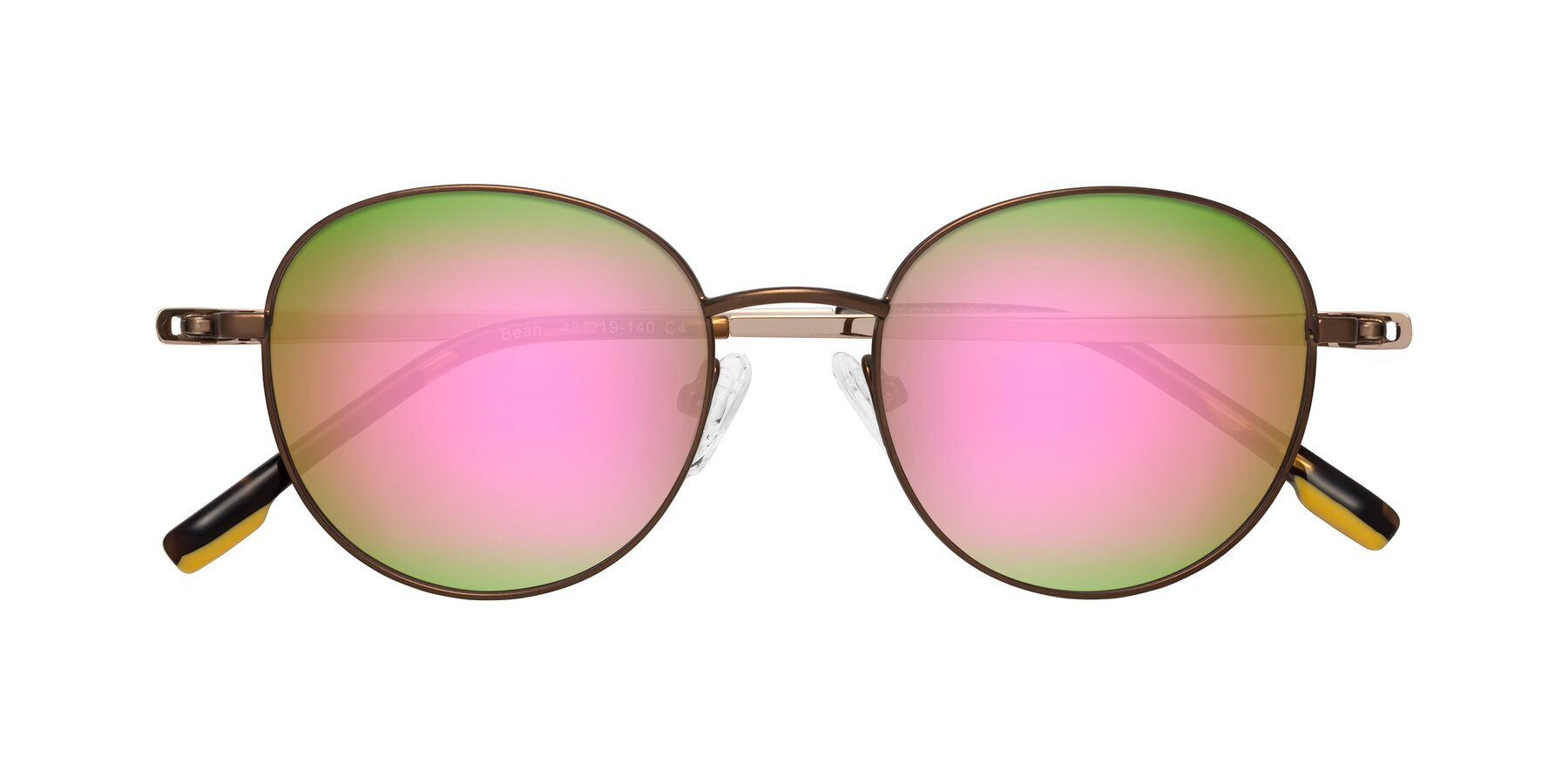 Folded Front of Bean in Brown with Pink Mirrored Lenses