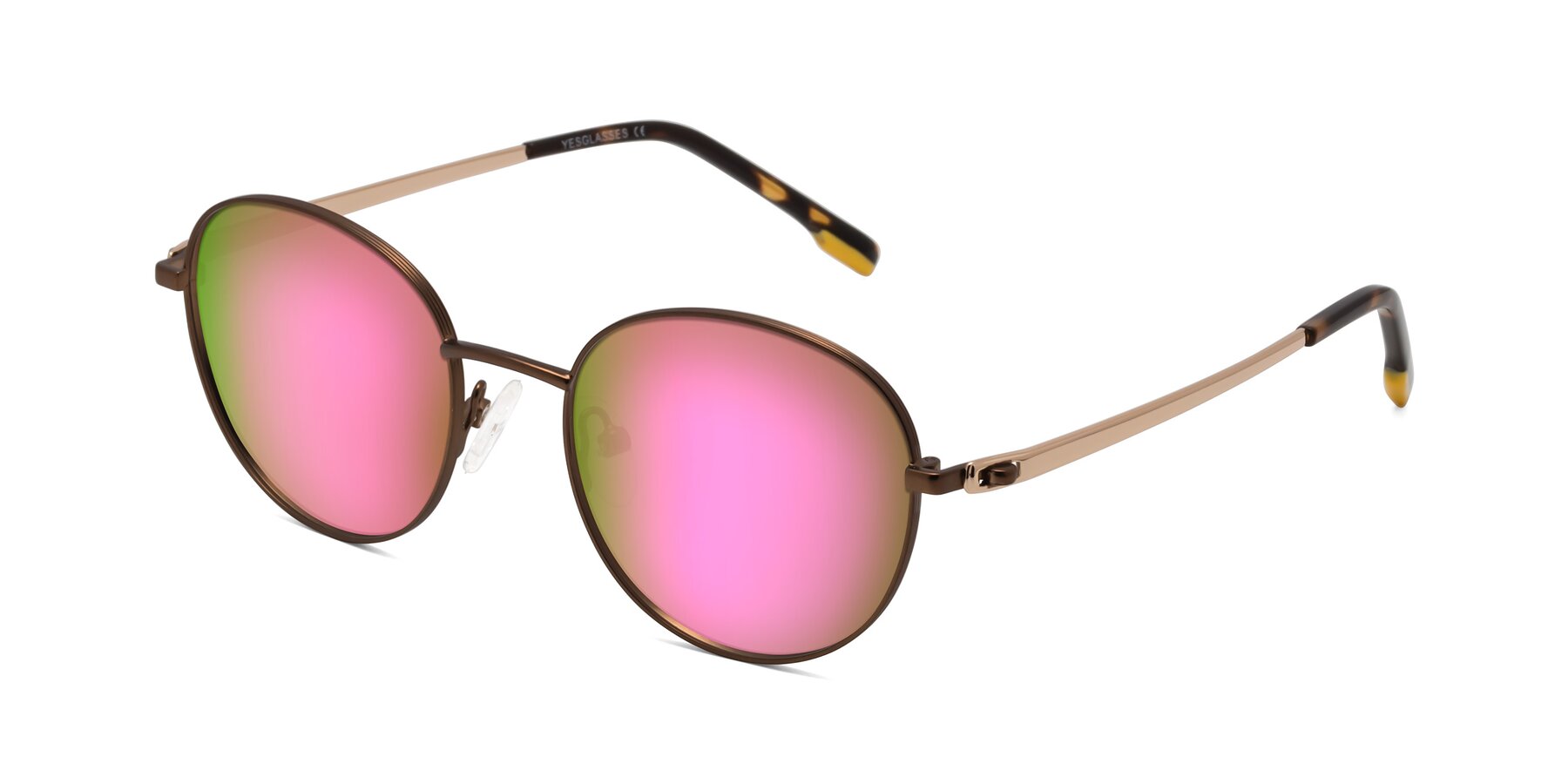 Angle of Bean in Brown with Pink Mirrored Lenses