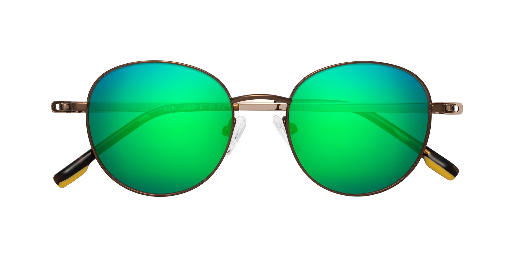 Folded Front of Bean in Brown with Green Mirrored Lenses