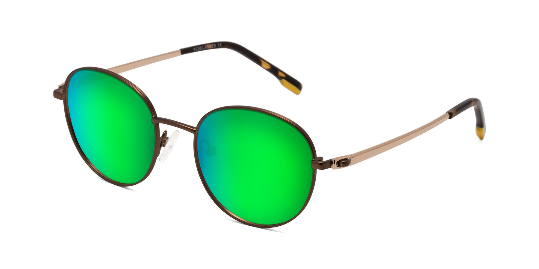 Angle of Bean in Brown with Green Mirrored Lenses