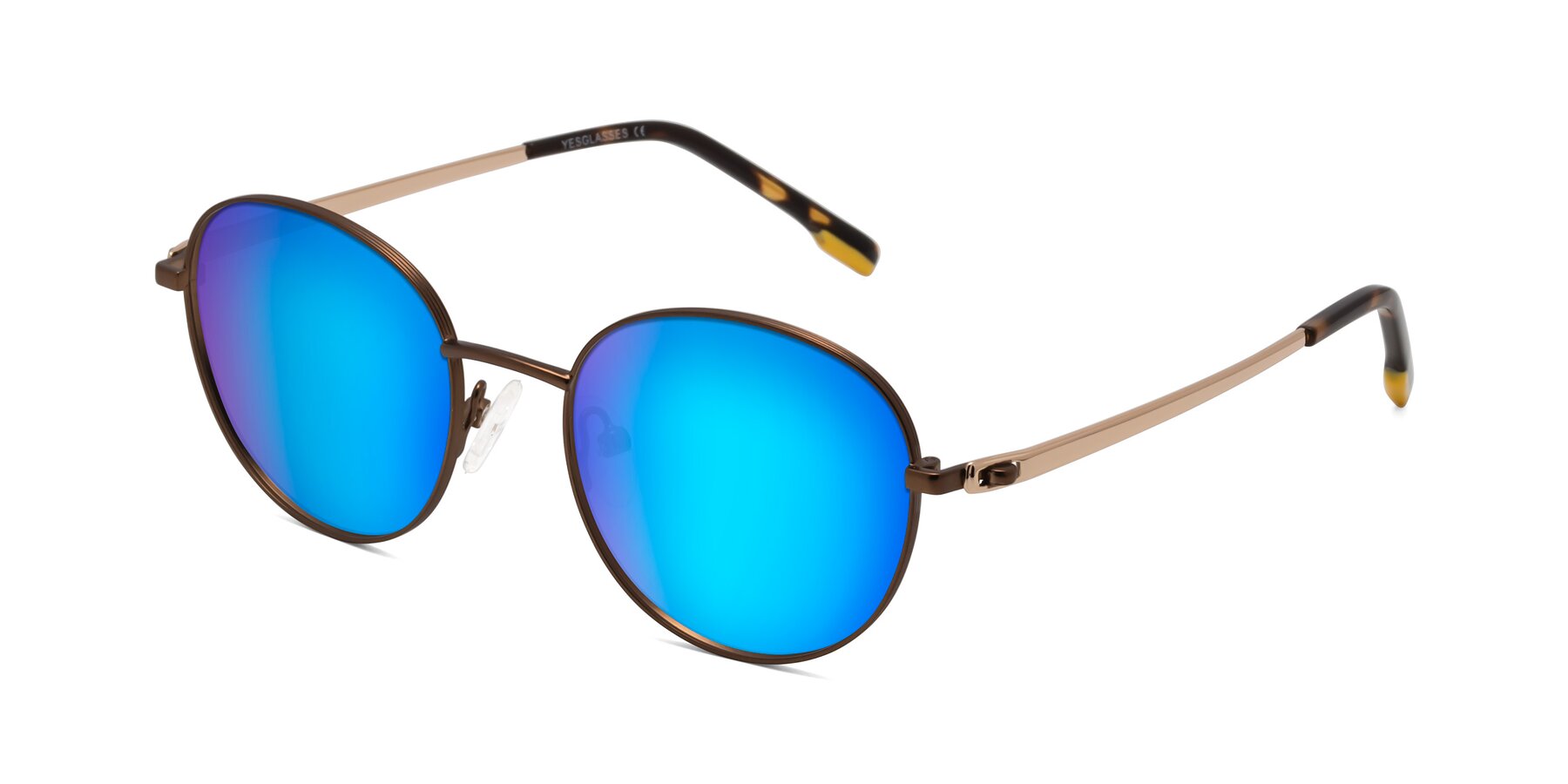 Angle of Bean in Brown with Blue Mirrored Lenses