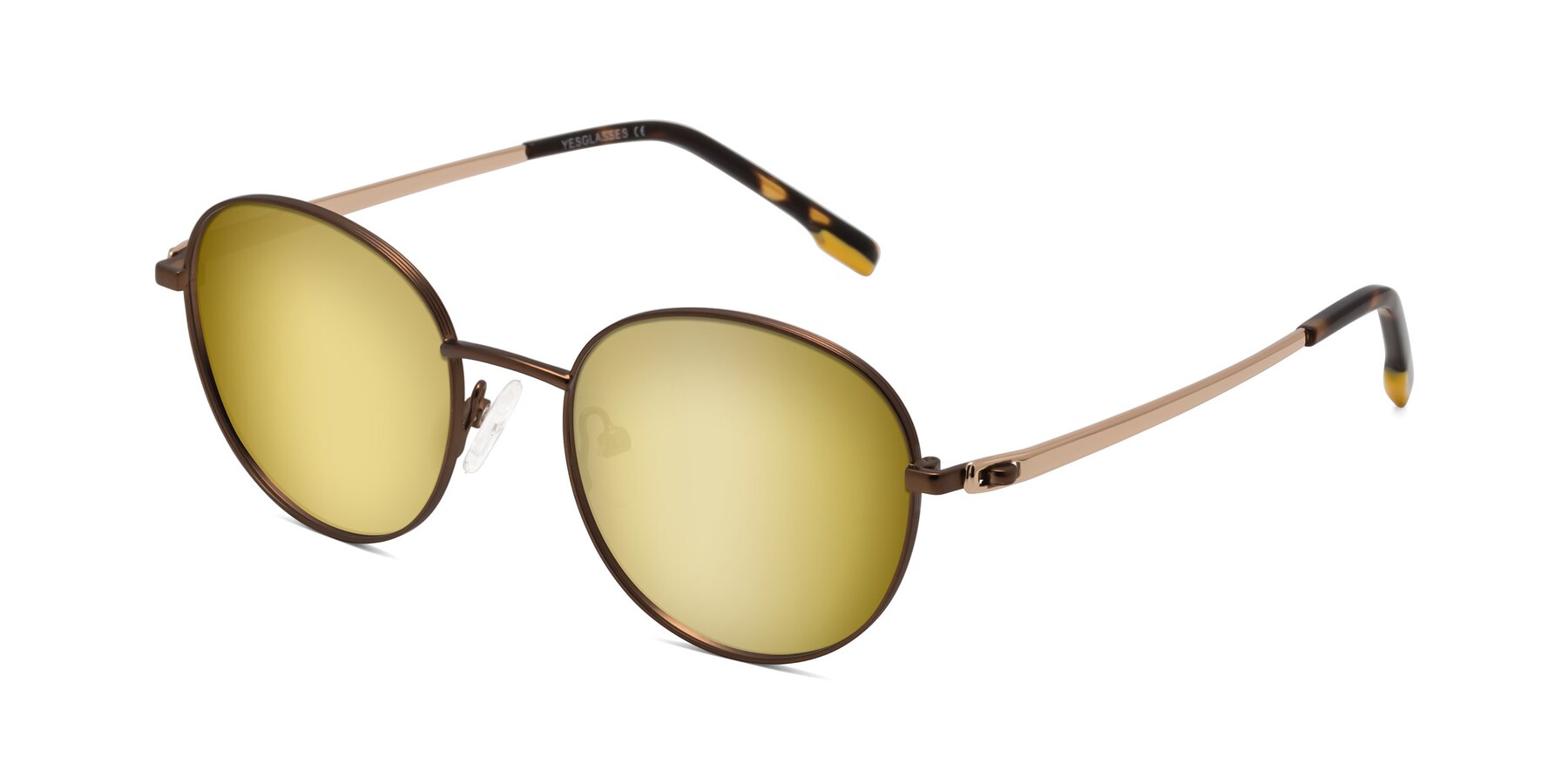 Angle of Bean in Brown with Gold Mirrored Lenses