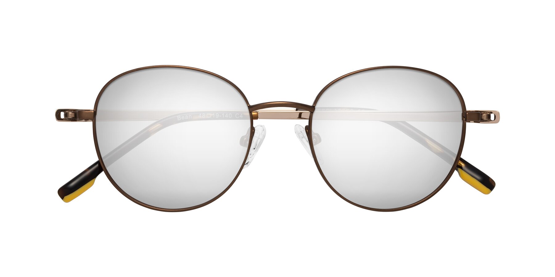 Folded Front of Bean in Brown with Silver Mirrored Lenses