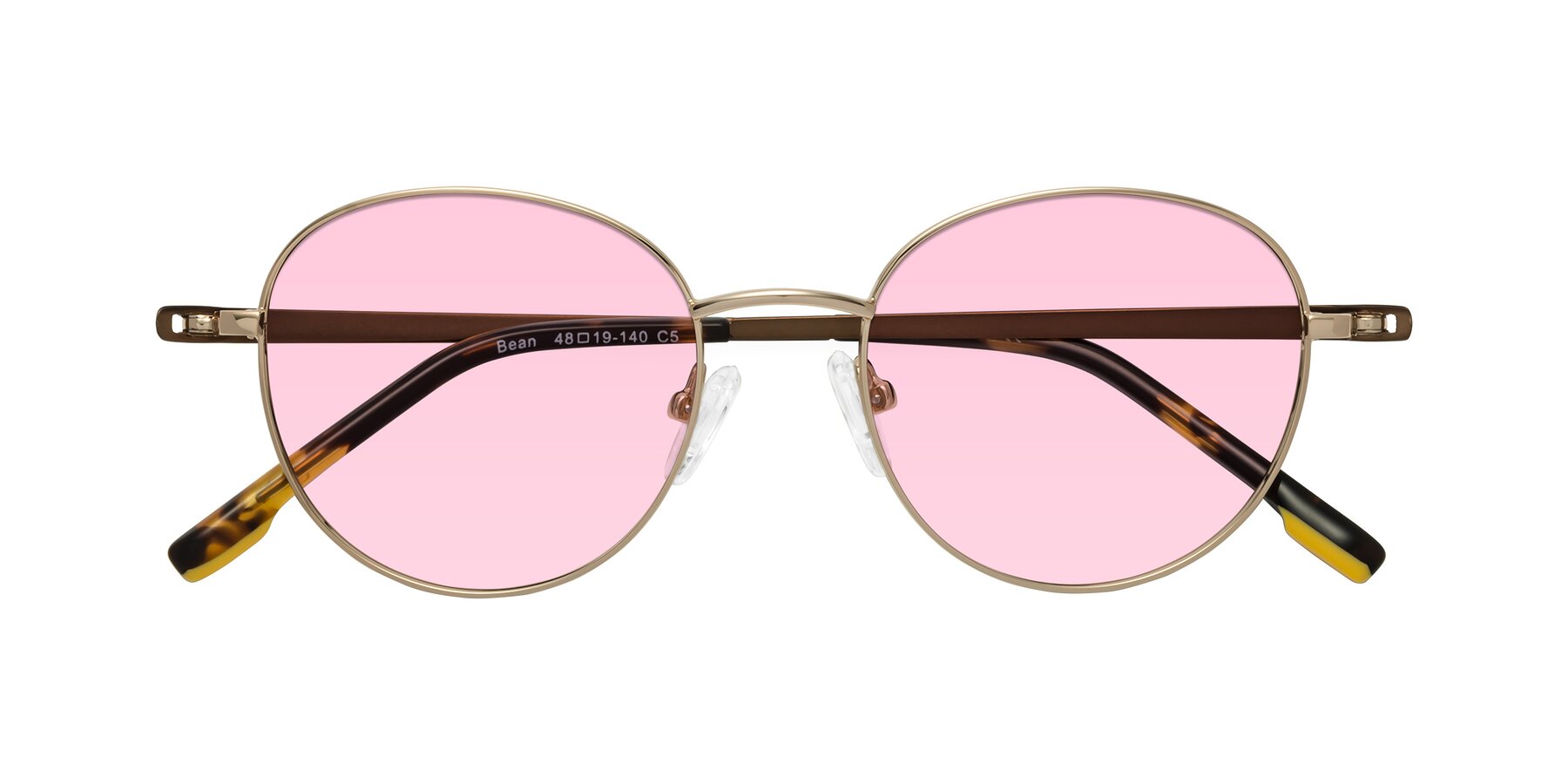 Folded Front of Bean in Gold with Light Pink Tinted Lenses