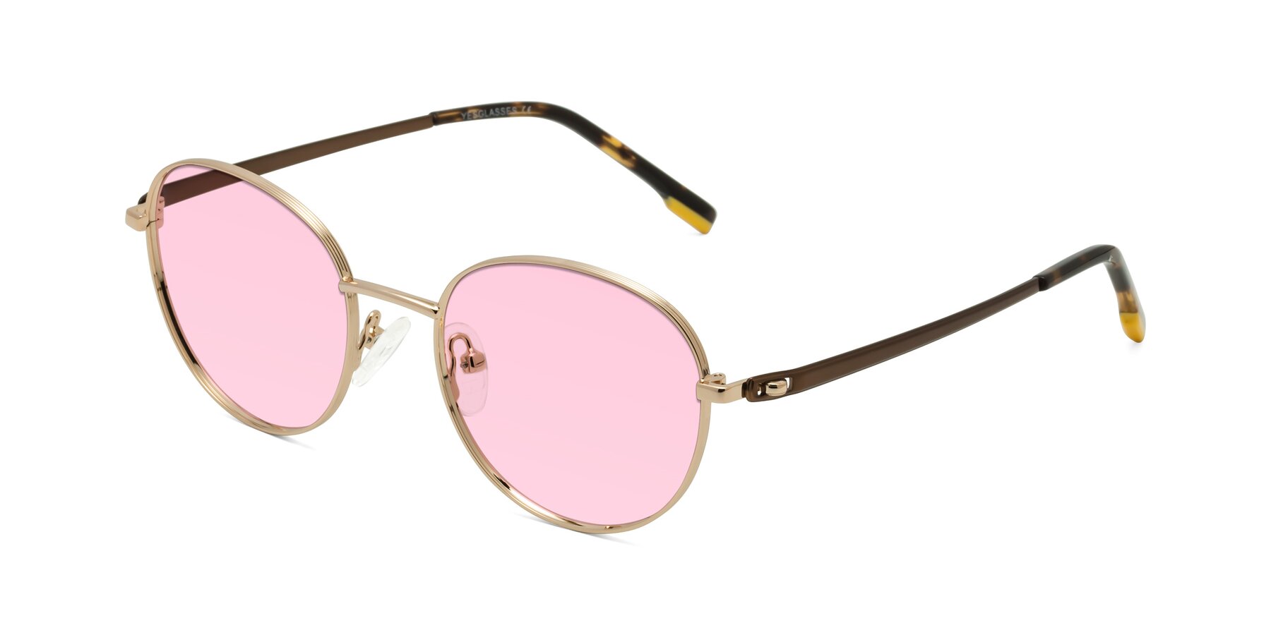 Angle of Bean in Gold with Light Pink Tinted Lenses