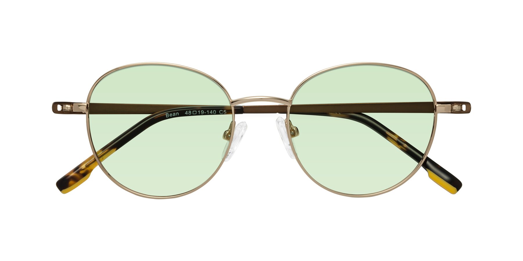 Folded Front of Bean in Gold with Light Green Tinted Lenses