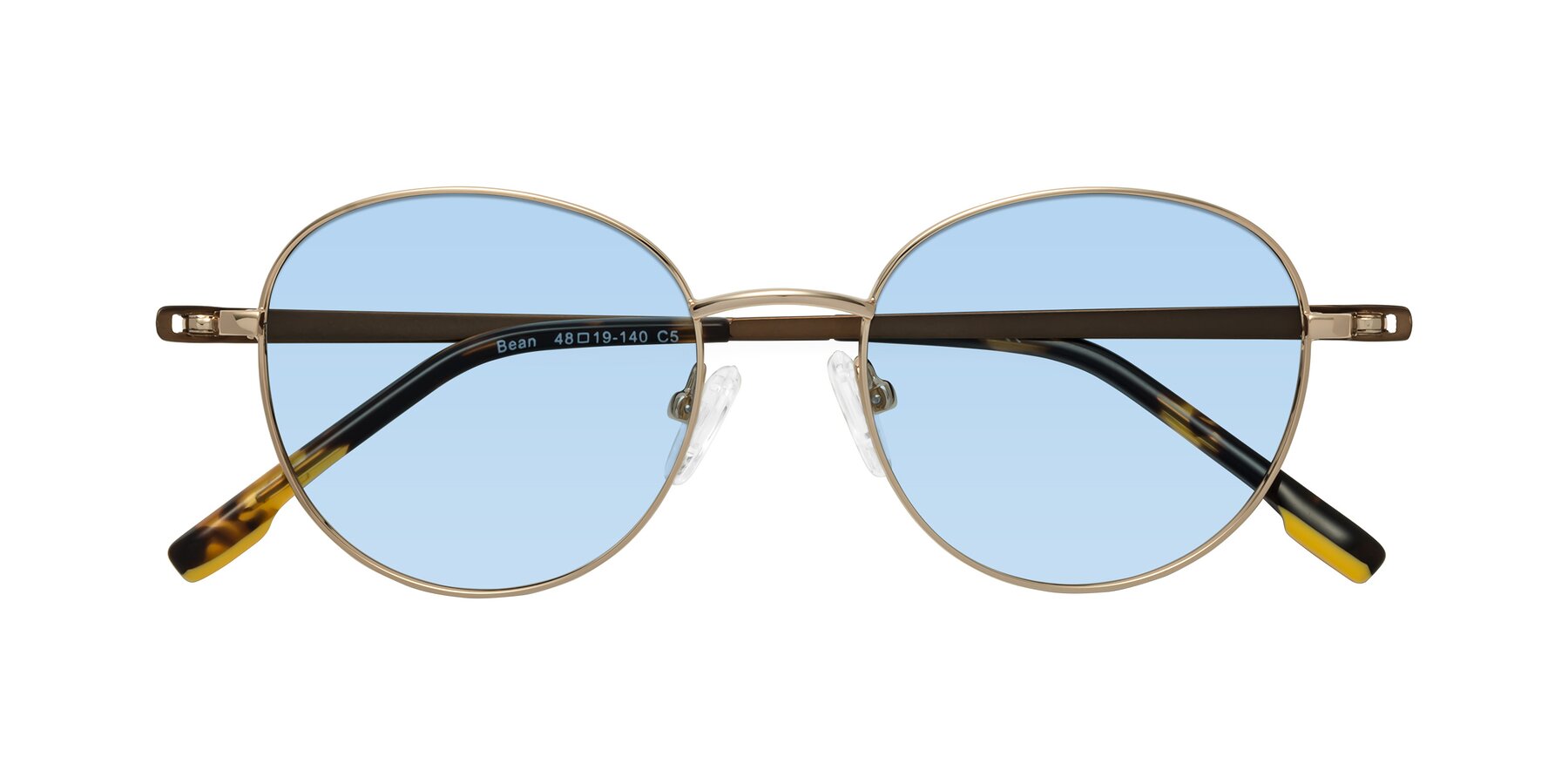 Folded Front of Bean in Gold with Light Blue Tinted Lenses