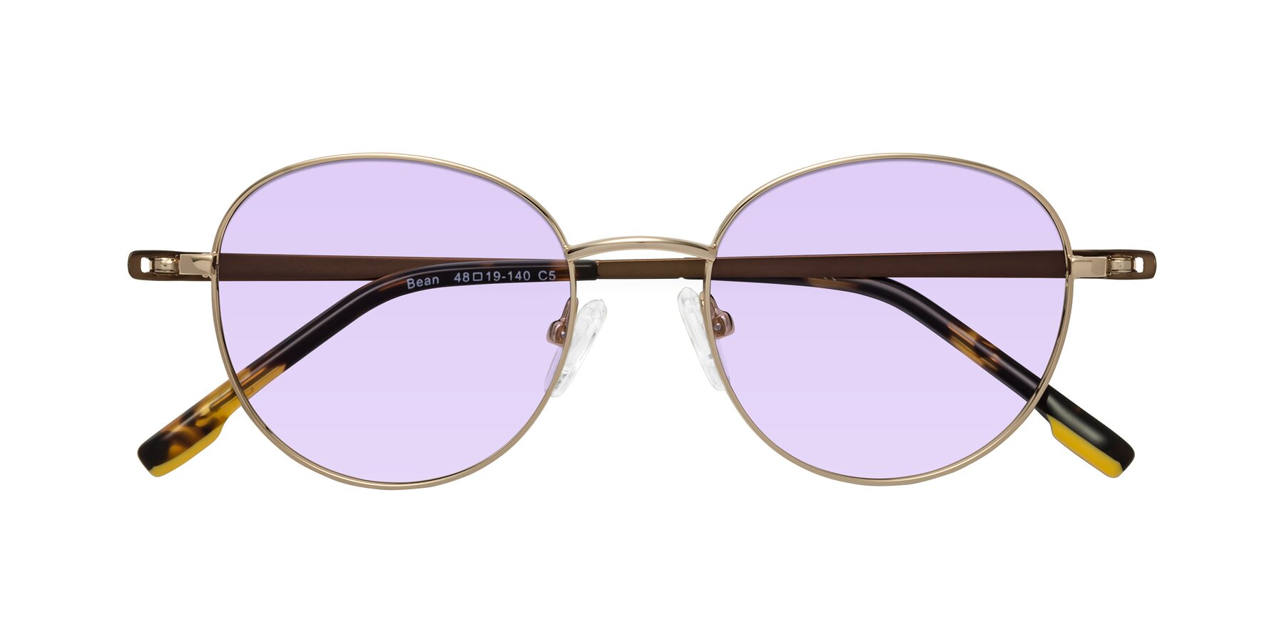 Folded Front of Bean in Gold with Light Purple Tinted Lenses