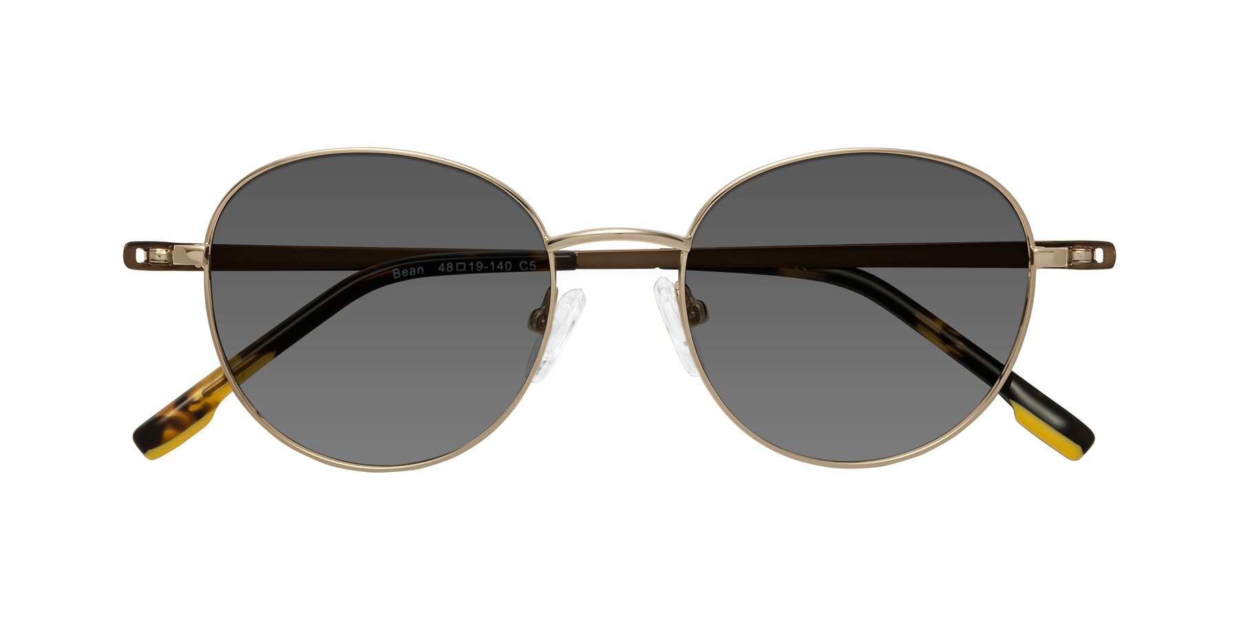 Folded Front of Bean in Gold with Medium Gray Tinted Lenses